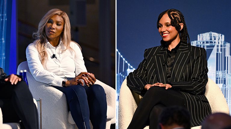 Panelists Serena Williams, 23-time Grand Slam champion and entrepreneur; and Alicia Keys, GRAMMY award-winning singer, songwriter, musician, entrepreneur, producer, and activist. 