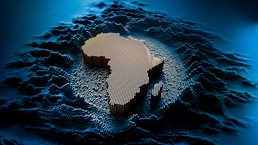 African map in a digital raster micro structure - 3D illustration - stock photo